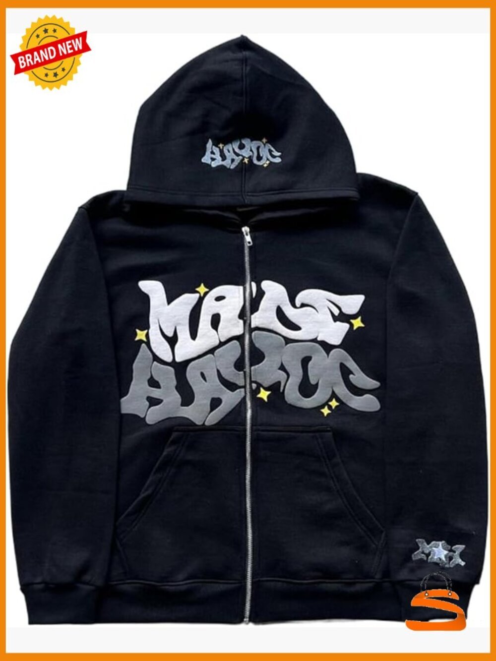 Y2K Zip Up Hoodie Puff Print Grunge Graphic Streetwear Emo Jacket